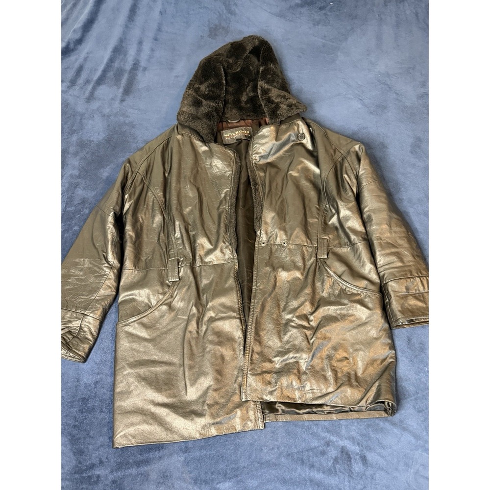 Vintage Wilsons Leather Black Fur Hooded Penny Lane Thinsulate Jacket Men’s M